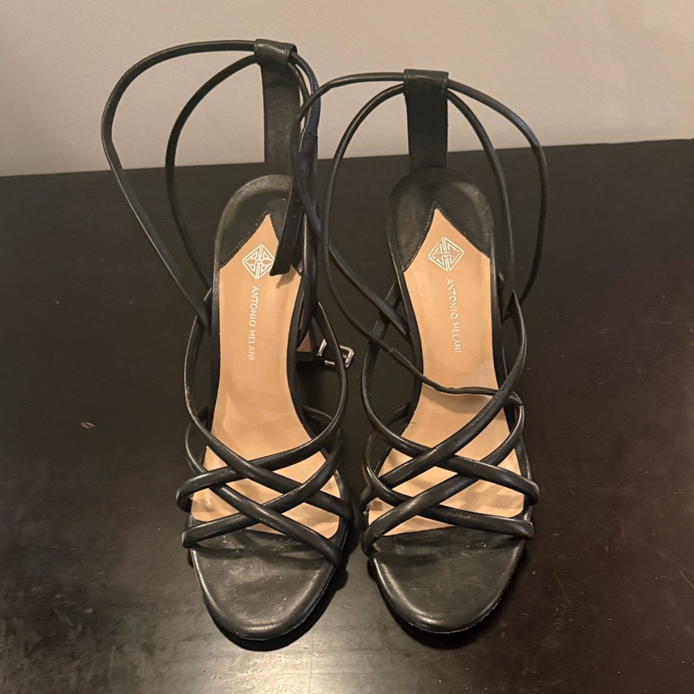 ANTONIO MELANI Black Strappy Lace-Up High Heel Sandals